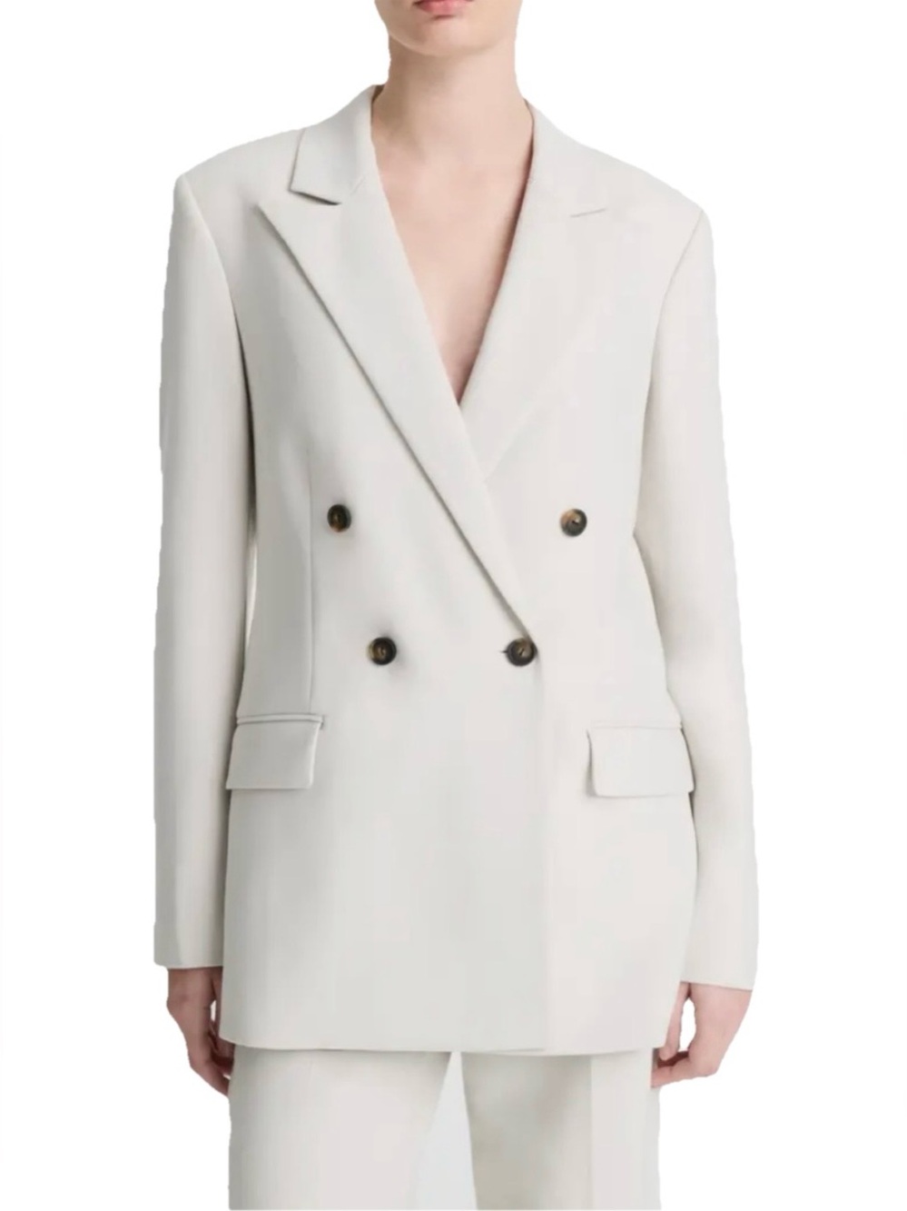 Vince Crepe Double Breasted Blazer Double Pocket Women’s Sepia Cream Size 12